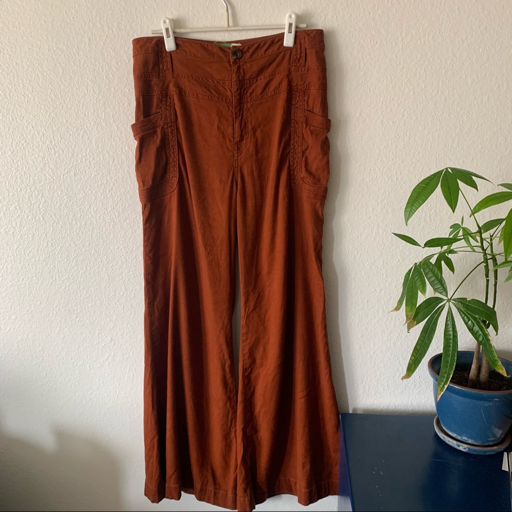 Anthropologie High Rise Wide Leg Brown Rust Boho Hippie High Waisted Size 31
